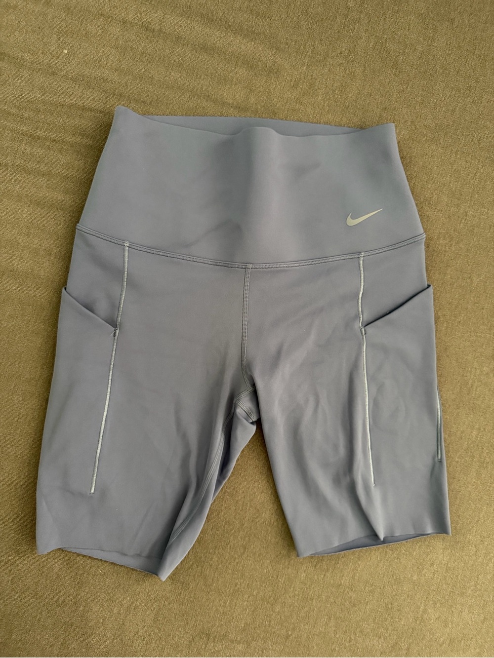 Nike Women's Blue High-Waist Bike Shorts with Side Pockets